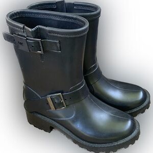 Michael Kors Black Mid-Calf Buckle Rain Boots